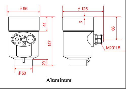 Durchschnittliche Temperatur: -40 bis +120°C, -40 t0 +260 Prozessdruck: -0,1 ~ 2,0 MPa Kontaktloser 26 GHz NYRD-TJ-A Radar Wassersensor Messsender 2